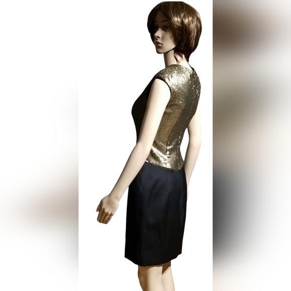 Ted Baker Gold-sequined Fitted Little Black Dress / Sz XS - Picture 5 of 17